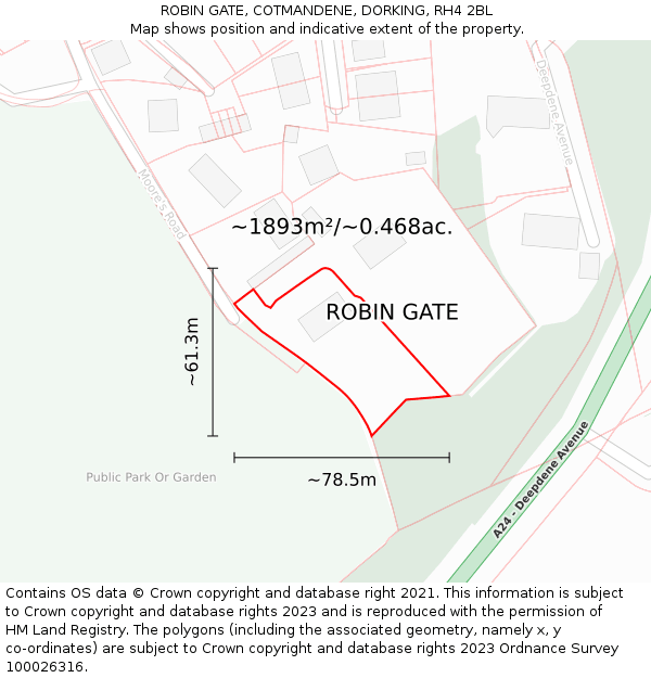 ROBIN GATE, COTMANDENE, DORKING, RH4 2BL: Plot and title map