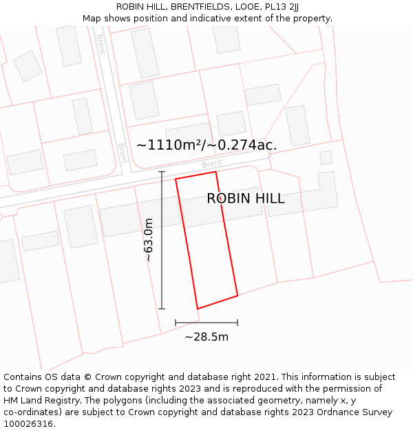 ROBIN HILL, BRENTFIELDS, LOOE, PL13 2JJ: Plot and title map