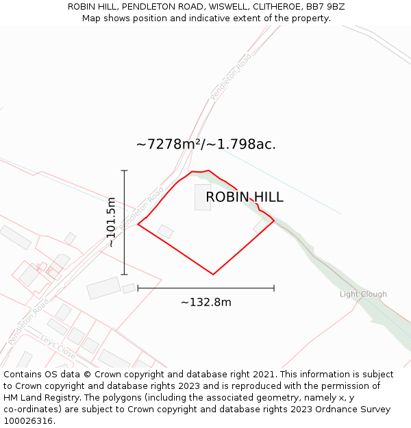 ROBIN HILL, PENDLETON ROAD, WISWELL, CLITHEROE, BB7 9BZ: Plot and title map