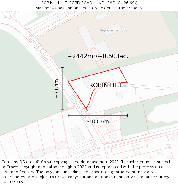 ROBIN HILL, TILFORD ROAD, HINDHEAD, GU26 6SQ: Plot and title map