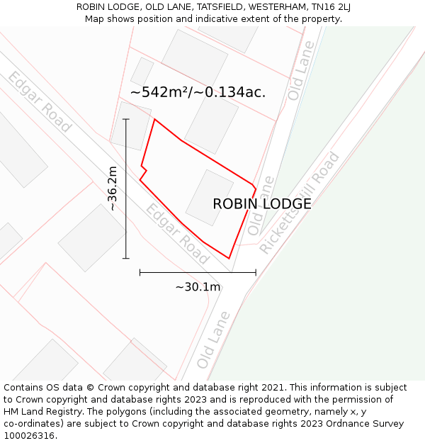 ROBIN LODGE, OLD LANE, TATSFIELD, WESTERHAM, TN16 2LJ: Plot and title map