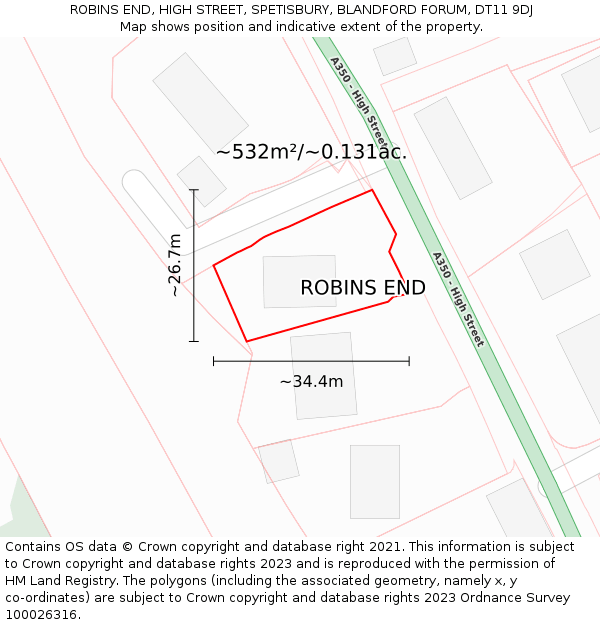 ROBINS END, HIGH STREET, SPETISBURY, BLANDFORD FORUM, DT11 9DJ: Plot and title map