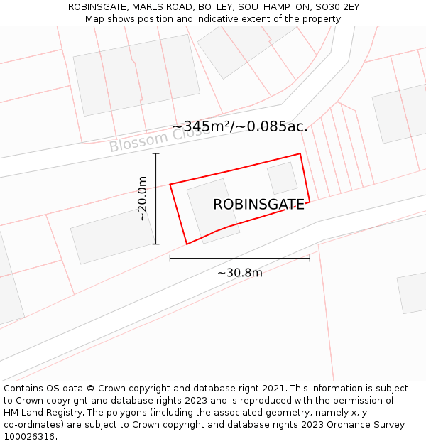 ROBINSGATE, MARLS ROAD, BOTLEY, SOUTHAMPTON, SO30 2EY: Plot and title map