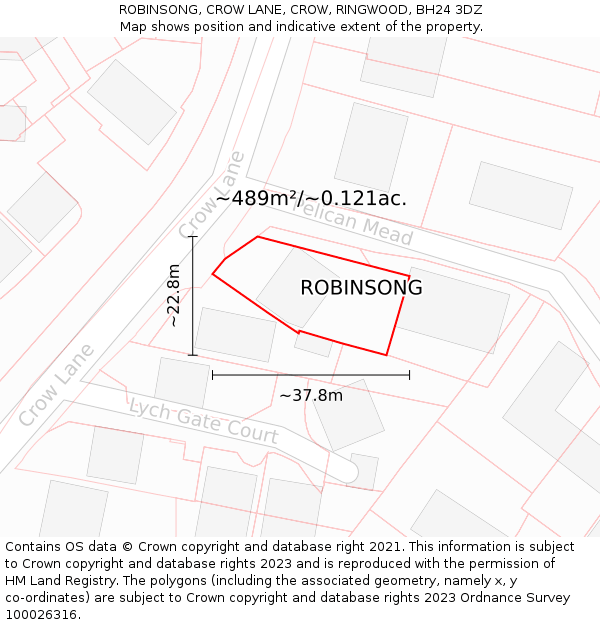 ROBINSONG, CROW LANE, CROW, RINGWOOD, BH24 3DZ: Plot and title map