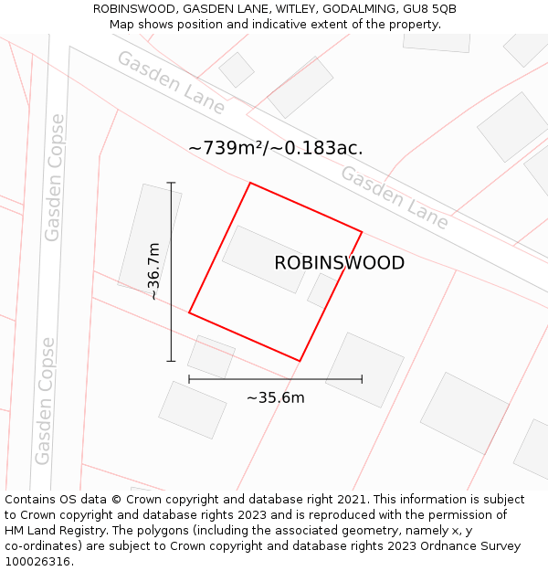 ROBINSWOOD, GASDEN LANE, WITLEY, GODALMING, GU8 5QB: Plot and title map