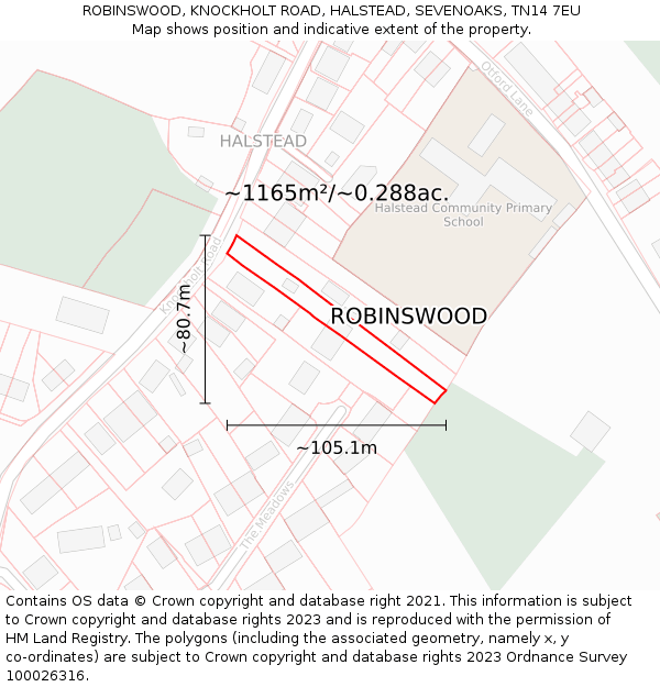 ROBINSWOOD, KNOCKHOLT ROAD, HALSTEAD, SEVENOAKS, TN14 7EU: Plot and title map