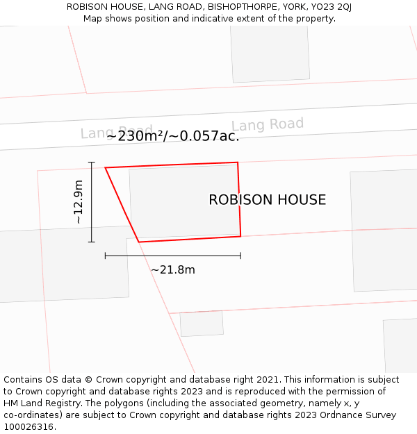 ROBISON HOUSE, LANG ROAD, BISHOPTHORPE, YORK, YO23 2QJ: Plot and title map