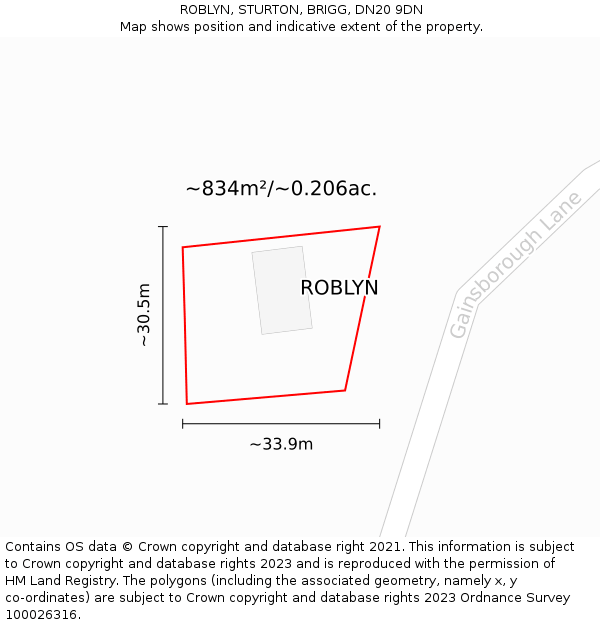 ROBLYN, STURTON, BRIGG, DN20 9DN: Plot and title map