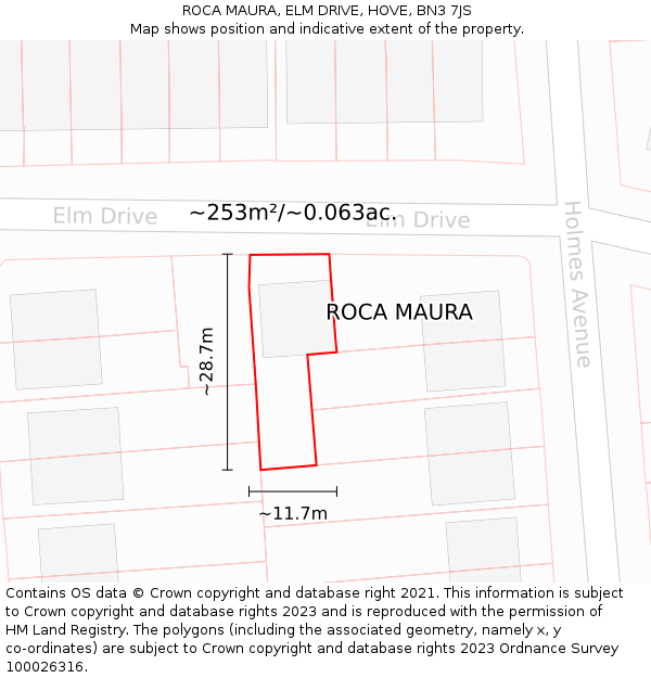 ROCA MAURA, ELM DRIVE, HOVE, BN3 7JS: Plot and title map