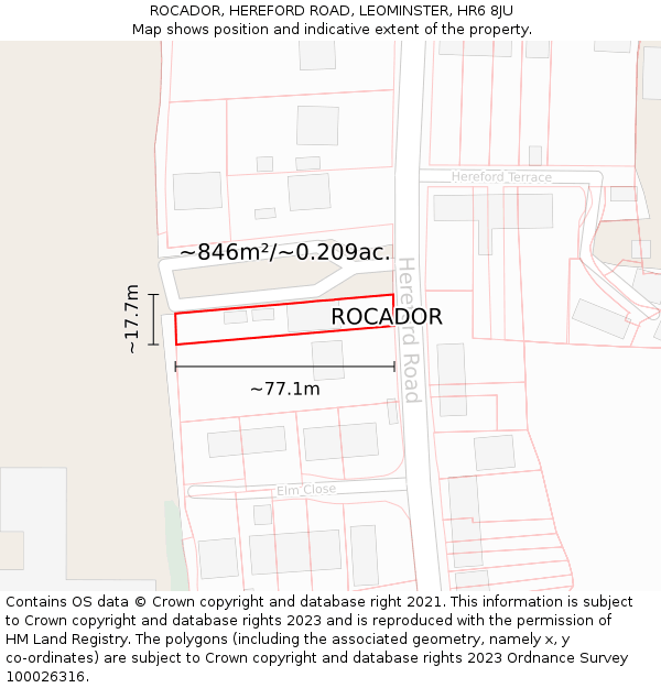 ROCADOR, HEREFORD ROAD, LEOMINSTER, HR6 8JU: Plot and title map