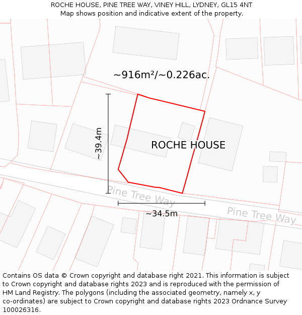 ROCHE HOUSE, PINE TREE WAY, VINEY HILL, LYDNEY, GL15 4NT: Plot and title map