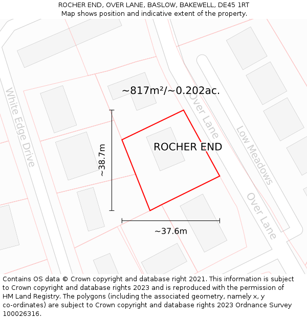ROCHER END, OVER LANE, BASLOW, BAKEWELL, DE45 1RT: Plot and title map
