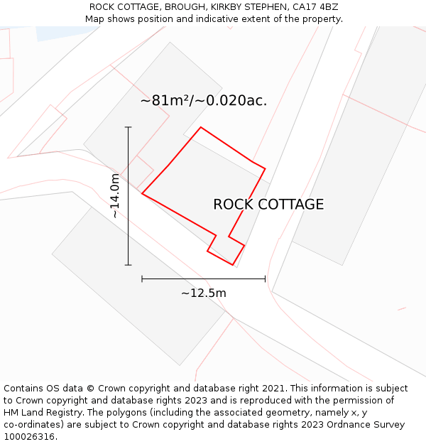 ROCK COTTAGE, BROUGH, KIRKBY STEPHEN, CA17 4BZ: Plot and title map