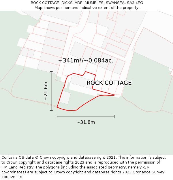 ROCK COTTAGE, DICKSLADE, MUMBLES, SWANSEA, SA3 4EG: Plot and title map