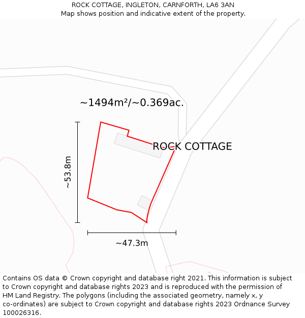 ROCK COTTAGE, INGLETON, CARNFORTH, LA6 3AN: Plot and title map