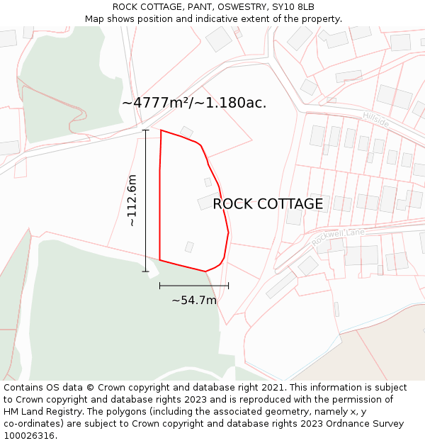 ROCK COTTAGE, PANT, OSWESTRY, SY10 8LB: Plot and title map