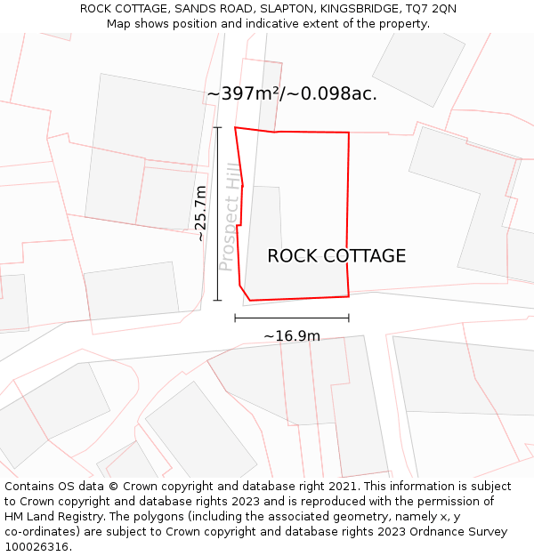 ROCK COTTAGE, SANDS ROAD, SLAPTON, KINGSBRIDGE, TQ7 2QN: Plot and title map
