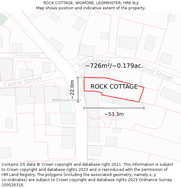 ROCK COTTAGE, WIGMORE, LEOMINSTER, HR6 9UJ: Plot and title map