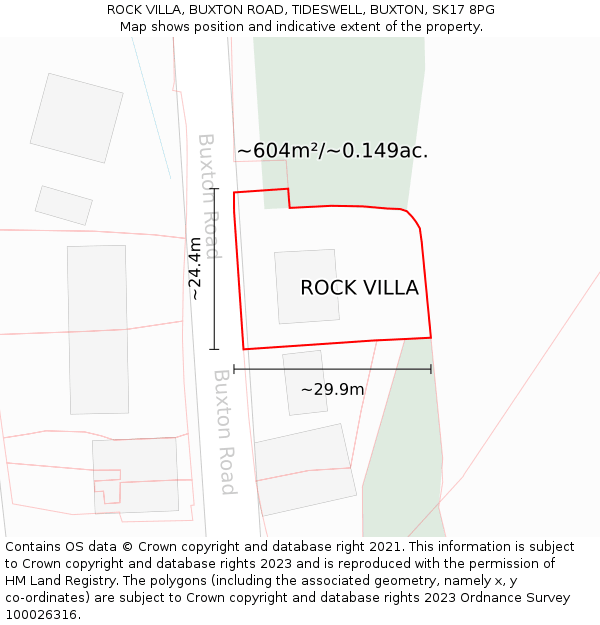 ROCK VILLA, BUXTON ROAD, TIDESWELL, BUXTON, SK17 8PG: Plot and title map