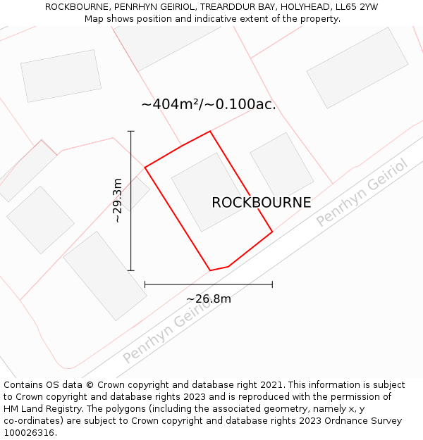 ROCKBOURNE, PENRHYN GEIRIOL, TREARDDUR BAY, HOLYHEAD, LL65 2YW: Plot and title map