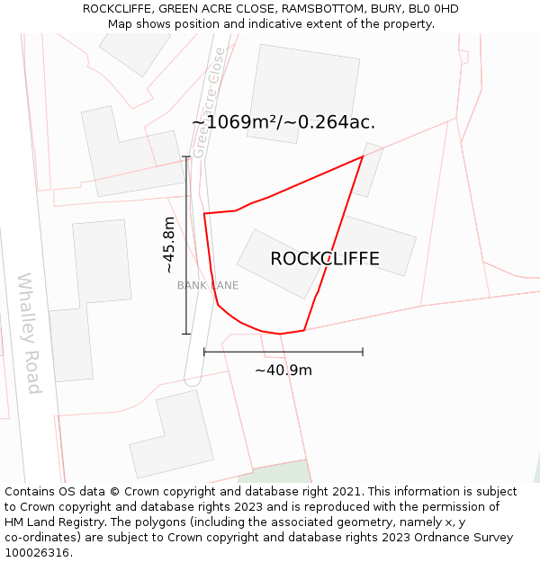 ROCKCLIFFE, GREEN ACRE CLOSE, RAMSBOTTOM, BURY, BL0 0HD: Plot and title map