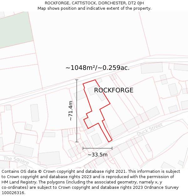 ROCKFORGE, CATTISTOCK, DORCHESTER, DT2 0JH: Plot and title map