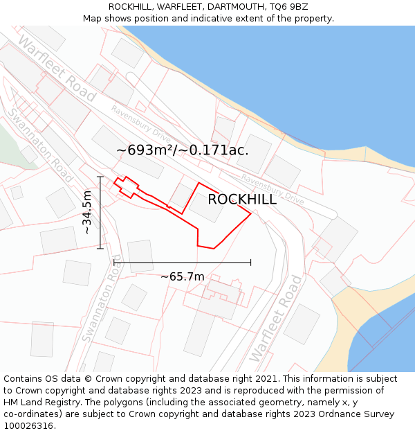ROCKHILL, WARFLEET, DARTMOUTH, TQ6 9BZ: Plot and title map