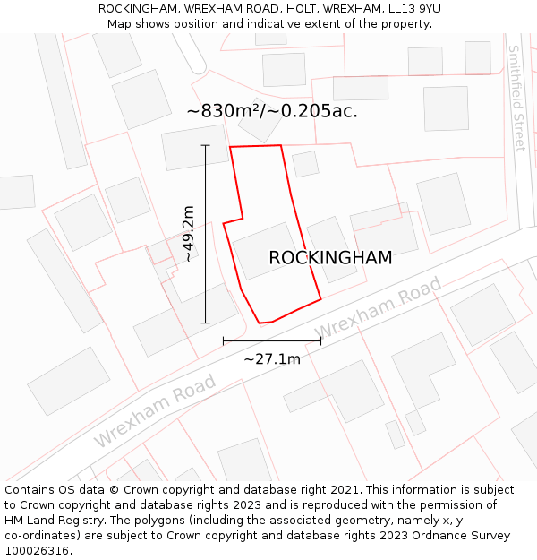 ROCKINGHAM, WREXHAM ROAD, HOLT, WREXHAM, LL13 9YU: Plot and title map