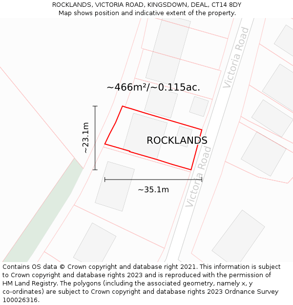 ROCKLANDS, VICTORIA ROAD, KINGSDOWN, DEAL, CT14 8DY: Plot and title map