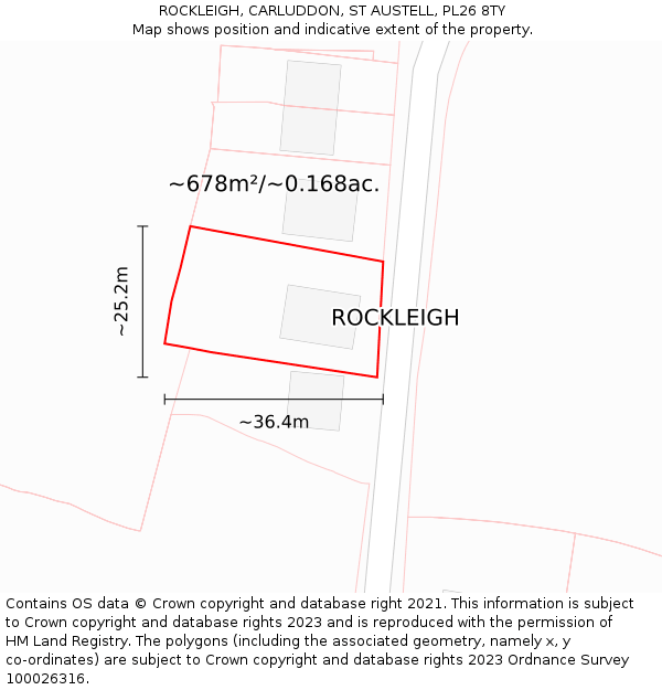 ROCKLEIGH, CARLUDDON, ST AUSTELL, PL26 8TY: Plot and title map