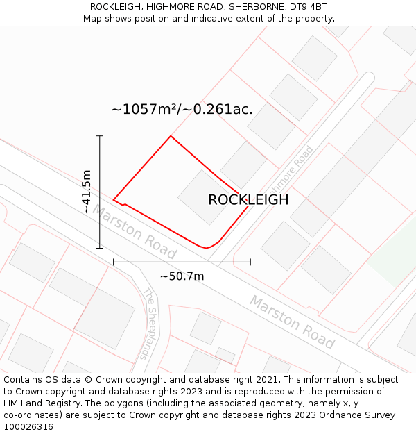 ROCKLEIGH, HIGHMORE ROAD, SHERBORNE, DT9 4BT: Plot and title map