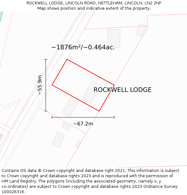 ROCKWELL LODGE, LINCOLN ROAD, NETTLEHAM, LINCOLN, LN2 2NF: Plot and title map