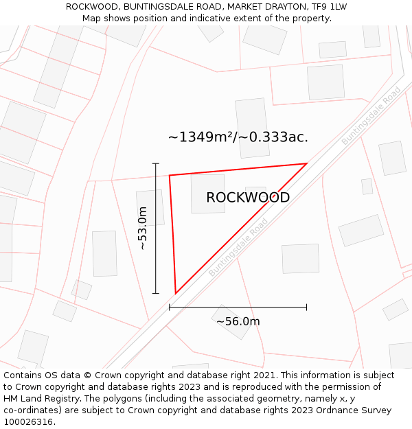 ROCKWOOD, BUNTINGSDALE ROAD, MARKET DRAYTON, TF9 1LW: Plot and title map