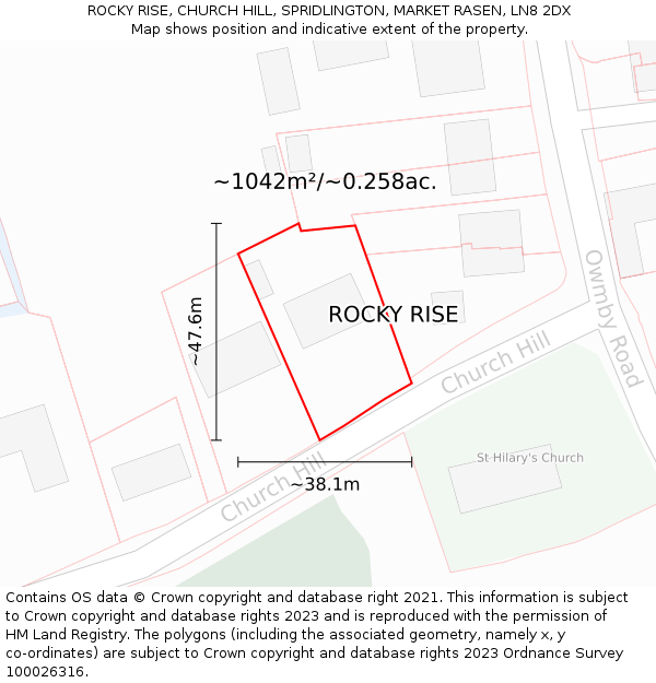 ROCKY RISE, CHURCH HILL, SPRIDLINGTON, MARKET RASEN, LN8 2DX: Plot and title map