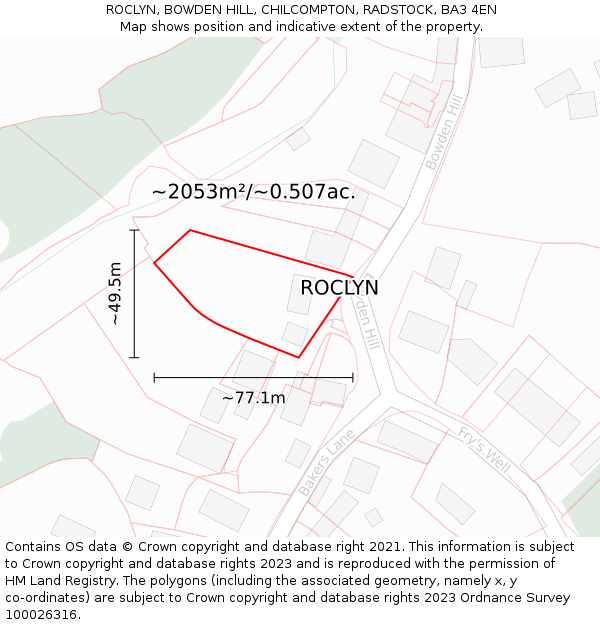 ROCLYN, BOWDEN HILL, CHILCOMPTON, RADSTOCK, BA3 4EN: Plot and title map
