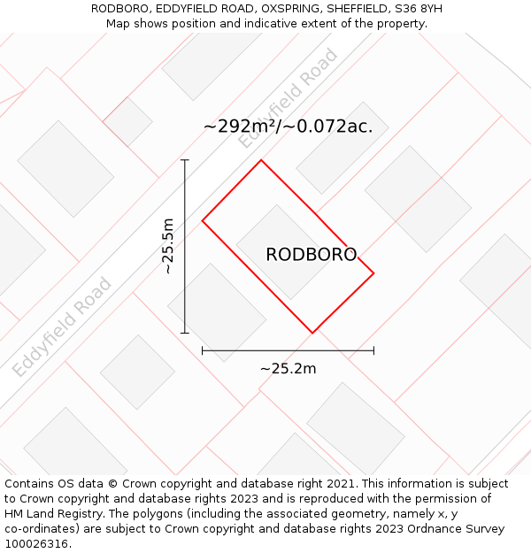 RODBORO, EDDYFIELD ROAD, OXSPRING, SHEFFIELD, S36 8YH: Plot and title map