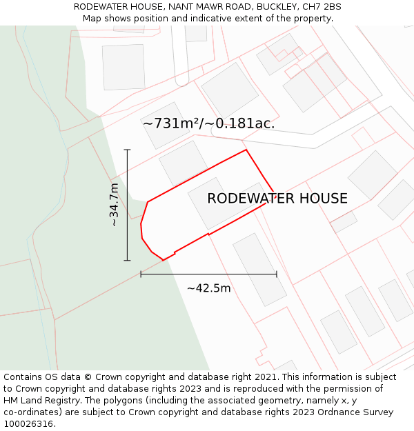 RODEWATER HOUSE, NANT MAWR ROAD, BUCKLEY, CH7 2BS: Plot and title map