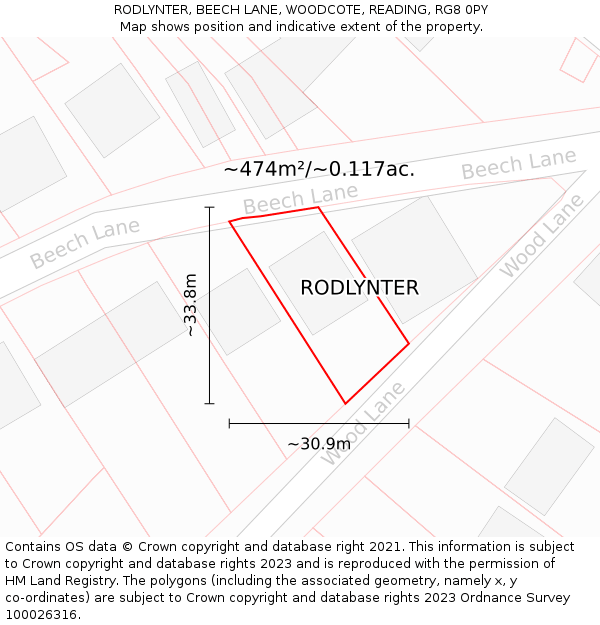 RODLYNTER, BEECH LANE, WOODCOTE, READING, RG8 0PY: Plot and title map
