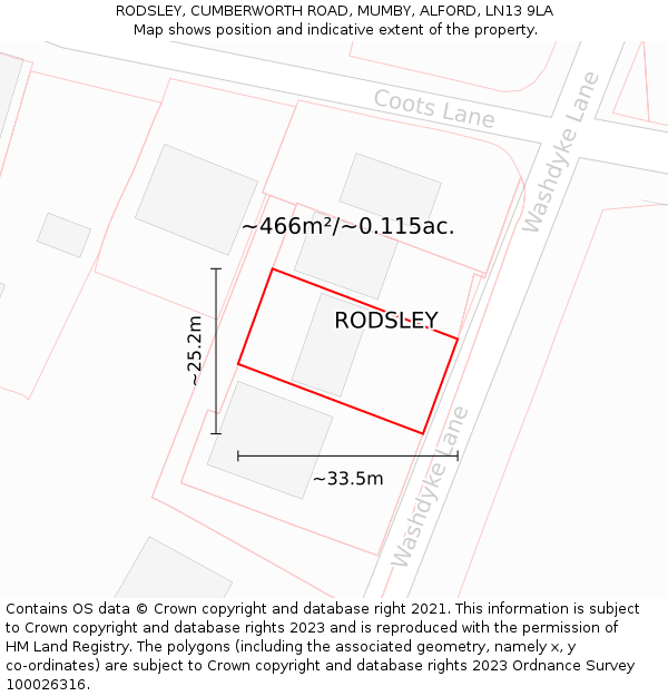 RODSLEY, CUMBERWORTH ROAD, MUMBY, ALFORD, LN13 9LA: Plot and title map