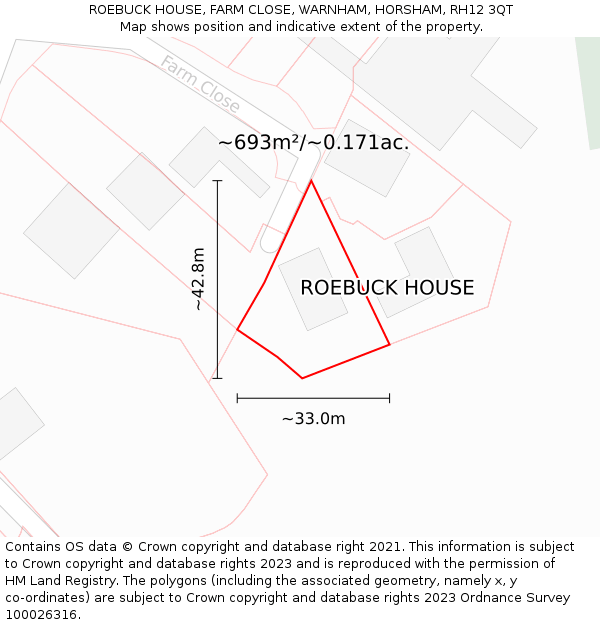 ROEBUCK HOUSE, FARM CLOSE, WARNHAM, HORSHAM, RH12 3QT: Plot and title map