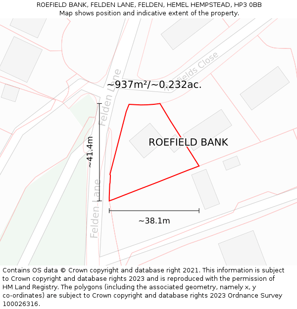 ROEFIELD BANK, FELDEN LANE, FELDEN, HEMEL HEMPSTEAD, HP3 0BB: Plot and title map