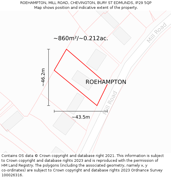 ROEHAMPTON, MILL ROAD, CHEVINGTON, BURY ST EDMUNDS, IP29 5QP: Plot and title map