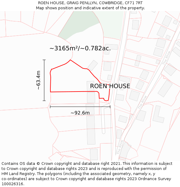 ROEN HOUSE, GRAIG PENLLYN, COWBRIDGE, CF71 7RT: Plot and title map