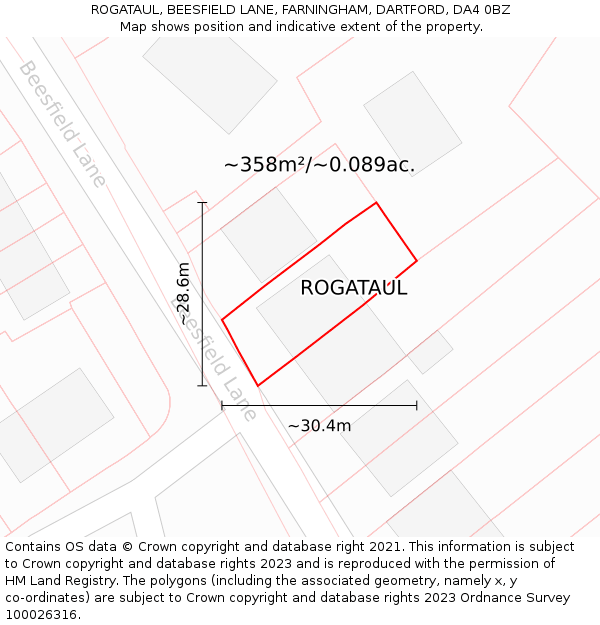 ROGATAUL, BEESFIELD LANE, FARNINGHAM, DARTFORD, DA4 0BZ: Plot and title map