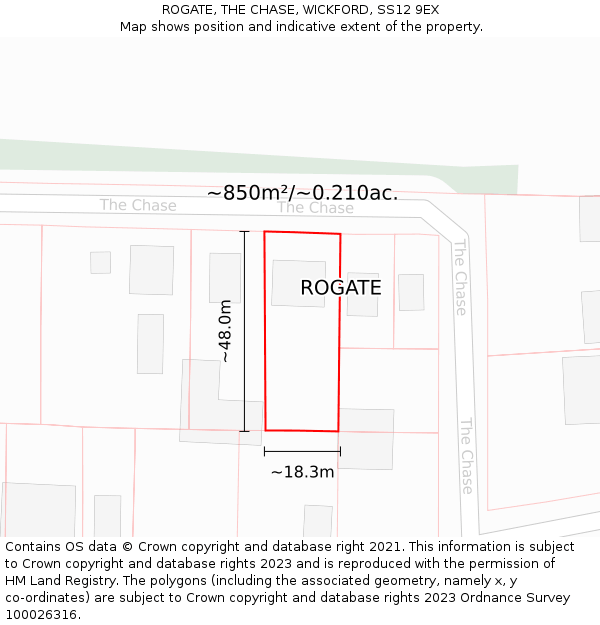 ROGATE, THE CHASE, WICKFORD, SS12 9EX: Plot and title map