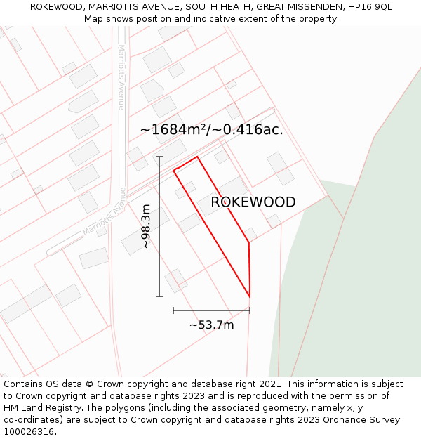 ROKEWOOD, MARRIOTTS AVENUE, SOUTH HEATH, GREAT MISSENDEN, HP16 9QL: Plot and title map
