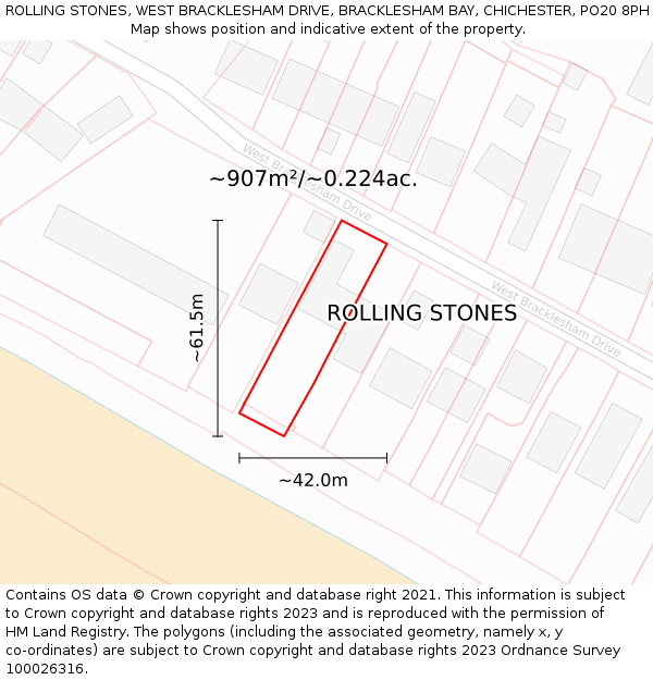 ROLLING STONES, WEST BRACKLESHAM DRIVE, BRACKLESHAM BAY, CHICHESTER, PO20 8PH: Plot and title map