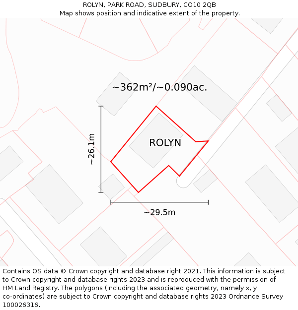 ROLYN, PARK ROAD, SUDBURY, CO10 2QB: Plot and title map