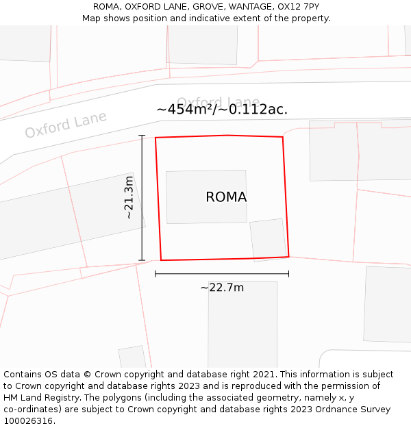 ROMA, OXFORD LANE, GROVE, WANTAGE, OX12 7PY: Plot and title map