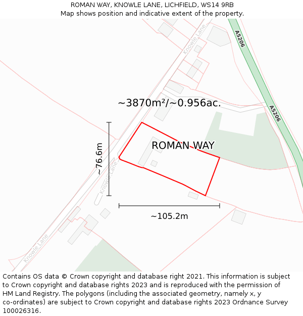 ROMAN WAY, KNOWLE LANE, LICHFIELD, WS14 9RB: Plot and title map